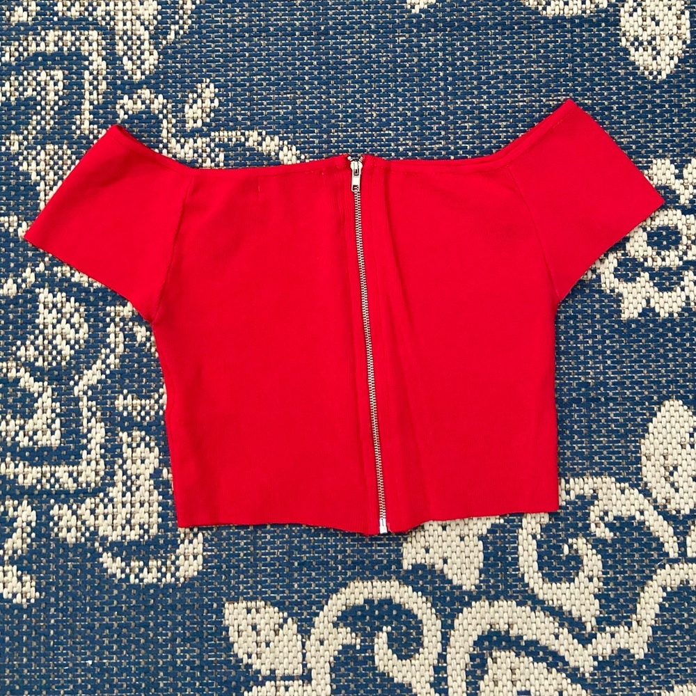 Rehab Red Crop Top with Cap Sleeves and Zipper
